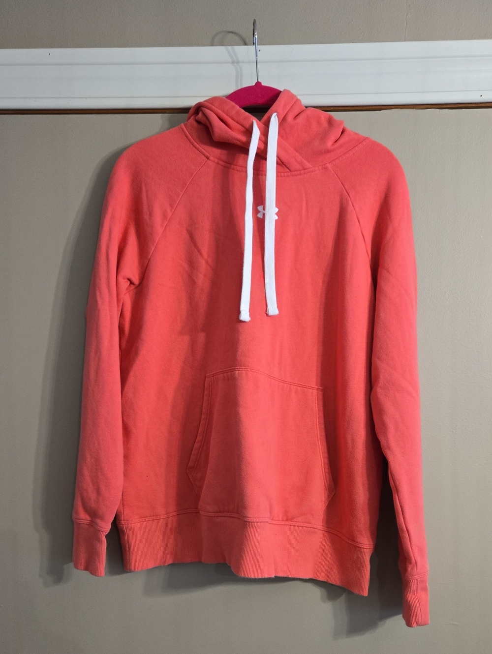 Under Armour Pink Hoodie with White Drawstrings